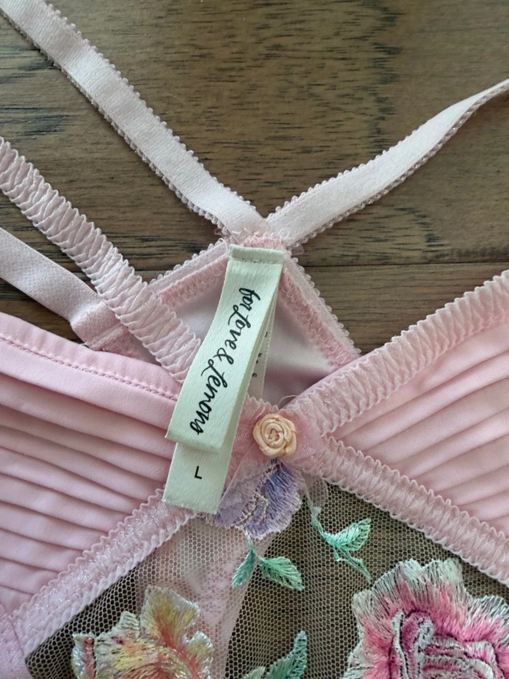 For Love And Lemons Blush Pink Floral Embroidered Thong NWOT - Picture 2 of 3
